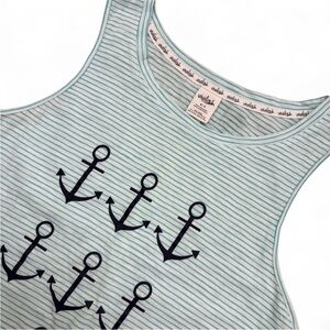 Y2K Coastal Core Striped Anchor Tank Top Beach Vibes | Size Small